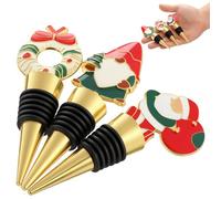 3 Pezzi Tappo per Vino Natalizio Ghirlanda di Babbo Natale, Riutilizzabile | Lega di Zinco, Alluminio e Gomma Termoplastica, per Bottiglie di Bevande e Birra, Preserva il Sapore, Uso Domestico
