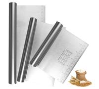 3 Pezzi Tarocco per Impasti, Acciaio Inossidabile Spatola Cucina Set 15/20/25cm Spatola Pizza con Scala Graduata Spatolas per Dolci Taglia Impasto con Manici per Torte Pizza Utensili da Forno