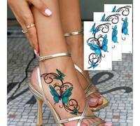 3 pezzi Tatuaggi temporanei 3D stile old school a farfalla blu, tatuaggi finti impermeabili che durano 2-5 giorni, adatti per donne o uomini, per coprire cicatrici, per braccia, polsi, spalle, gambe,