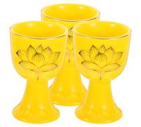 3 Pezzi Tazze Ceramiche Sacre per Offerta, Set Tre Pezzi Oro, Loto | Finitura Liscia e Raffinata, Uso Domestico o Viaggio, per Meditazione e Adorazione, Forme Rotonde