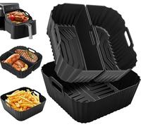 3 Pezzi Teglie Accessori per Friggitrice ad Aria, Silicone per Air Fryer 4,5-8L Contenitori Riutilizzabile Quadrato Compatibili con Cosori CP158-AF, Philips NA230/00, Tefal, Ninja, Russell Hobbs