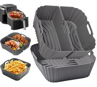 3 Pezzi Teglie Accessori per Friggitrice ad Aria, Silicone per Air Fryer 4,5-8L Contenitori Riutilizzabile Quadrato Compatibili con Cosori CP158-AF, Philips NA230/00, Tefal, Ninja, Russell Hobbs