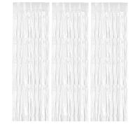 3 Pezzi Tende Metalliche Tinsel, 1 x 2 M Tenda in Lamina di Alluminio, Foil Tenda a Frange, Lamina Frangia Orpello Tende, Tende Frangia Sullo Sfondo per Festa Finestre Porta Decorazioni (Bianco)