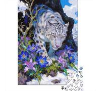 3 Pezzi The Sleeping Beast Set Di Biancheria Da Letto Stampa 3d in Microfibra Copripiumino Con Cerniera Snow Leopard in Blue Flowers Decorazione Per La Camera Da Letto Per Ragazzi E Ragazze 70x50cm/10