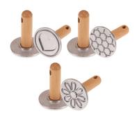 3 Pezzi Timbro per Biscotti, Stampo per Biscotto in Metallo con Manico in Legno, Formine per Biscotti per Pane, Muffin Fai Da Te, Set Timbri per Torte, Diametro 7.7/6 cm