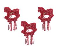 3 Pezzi Toppa Ricamata Cavallino Perline per Abiti e Borse Rosso | Applicazione Cucibile, Effetto Tridimensionale, Plastico e Tessuto Non Tessuto, per Festa e Viaggio