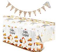 3 pezzi tovaglia escavatore compleanno per bambini, tovaglia per escavatore, compleanno, 130 x 220 cm, rettangolare, impermeabile, per bambini, ragazzi, compleanni, automobili e camion, motto per il