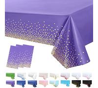 3 pezzi Tovaglia per feste, lilla, Tovaglia in plastica, 137 x 274 cm, coperta da tavolo, coriandoli a pois dorati, tovaglia da tavolo per feste rettangolari, per decorazioni di compleanno, matrimonio