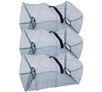 3 pezzi Trappole per pesce 8x8x21 in trappola per pesciolini portatili pieghevoli in nylon con 2 fori di ingresso e cerniera di pesca all'aperto per esterni per gamberi di aragosta di granchio, trapp