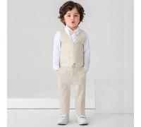 3 pezzi Tuta da uomo per giovani con fiocco, composta da camicia bianca, gilet e pantaloni lunghi, adatta per feste di compleanno, matrimoni, festival, spettacoli e funerali. 6Y,7Y,4Y,5Y,6-9M,9-12M,12