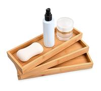 3 Pezzi Vassoi Rettangolari in Bambù, Decorativo Piatto per Caffè, Toeletta e Stoccaggio Cosmetiche - Legno Bamboo