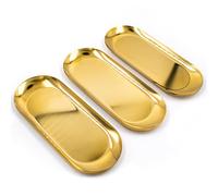 3 Pezzi Vassoio dorato portaoggetti in acciaio inox Gioielli Pallet Decorativo Articoli per Bar Cucina Bagno Oro 22x9x1 cm