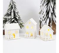 3 Pezzi Villaggio Natalizio Luminoso, LED Casette In Miniatura Natale, Villaggio Natalizio con Luci, Decorazioni Legno Natale, Villaggio di Natale con Inverno Bianco Luce Calda Animato Paesaggio