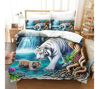 3 Pezzi White Tiger Set Di Biancheria Da Letto Con Stampa 3D in Microfibra Con Chiusura A Strappo Per Tutte Le Stagioni Per Ragazzi E Ragazze Super King(260x220cm)