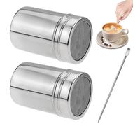 3 Pezzi Zucchero a Velo, Spargi Cacao in Polvere, Spargizucchero in Acciaio Inossidabile con Coperchio Powdered Sugar Shaker per Sale, Zucchero, Farina, Cacao, Caffè, Cioccolato（1 Latte Art Penna）