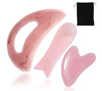 3 Pezzo Pietra Gua Sha Corpo,Mini Scraper Massaggio, Massaggiatori Rosa Gua Sha Con Borsa Portaoggetti, Gua Sha Massaggiatore con Maniglia, Strumento per Massaggi Gua Sha per Viso, Collo, Gambe (Rosa)