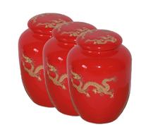 3 Pezzo Tè Lattina Contenitore Ceramica Rosso Scatola Porta Tè Barattolo 450 ML