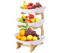 3 Piani Cesto Frutta,Porta Frutta da Tavolo,Portafrutta Moderna con telaio in legno,Vassoio di Servizio in plastica,Cesto per Frutta,porta frutta a piani,per Verdura,Frutta,Dolci,Snack