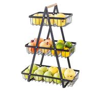 3 Piani Portafrutta Da Tavolo, Cesto Frutta Staccabile in Metallo Con Manico, Mantiene Frutta e Verdura Fresca, Adatto Per Snack, Pane (Nero)