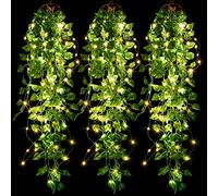 3 Piante Artificiali Sospese 3,6 ft Ghirlanda di Piante Pendenti con Foglie di Vite di Edera Finta con 3 Pezzi 30 LED Corde per Decor Esterna Ghirlanda Nuziale Giardino Parete, Senza Cesti