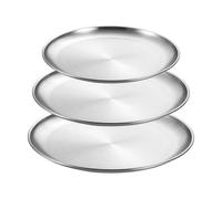 3 Piatti Piani Rotondi In Acciaio Inox Da Campeggio, Cucina e Esterno - Vassoi e Stoviglie