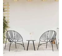 3-Piece Garden Chair Set in Black & Light Gray Poly Rattan, Outdoor Patio Furniture for Terrace, Backyard, Durable Weather-Resistant PE Wicker with Powder-Coated Steel Frame, Comfortable Seating