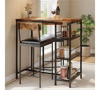 3-Piece Modern Dining Set, Dining Table Set with 2 Upholstered Bar Stools,Bar Table Set w/ Metal Frame&Built-in Wine Rack Kitchen Dining Room Apartment Breakfast Nook 36"Lx 16.7"W x 37.2"H Retro