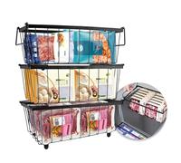 3 PièCes Cesti Per Congelatore, 34*17.5*14cm Organizer Freezer Congelatore Cestelli Impilabili Per Congelatore A Pozzetto Organizer Per Congelatore Con Manici Grande Cestino Per Freezer A Pozzetto