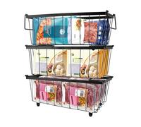 3 PièCes Cestini Per Congelatore, 34*17.5*14cm Organizer Congelatore A Pozzetto Organizzatore Freezer Maniglia Impilabile Cestino Portaoggetti In Metallico Organizer Frigorifero