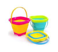 3 Pieces Foldable Beach Bucket Set, 2L Silicone Collapsible Toy Buckets for Kids, Multi Purpose for Fun Summer Activities, Camping Gear, Beach Essenti