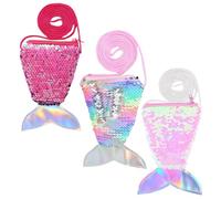 3 Pièces Porte Monnaie Enfant à Paillettes, pour Petites Filles Mini Queue de Sirène Sequins Sac Bandoulière Filles avec Sangle pour Anniversaire de Filles, Fête, Cadeaux de Noël
