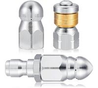 3 Pieces Sewer Jetter Nozzle with Different Models for 1/4 Inch Pressure Washer Quick Connector Pressure Up To 5000 Psi