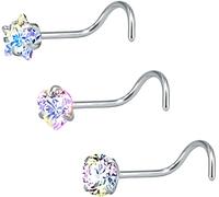 3 piercing da naso a forma di stella e cuore, in acciaio inox, con zirconia cubica, per feste, comodi e piacevoli