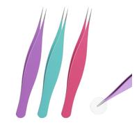 3 pinzette a punta, pinzette per peli incarniti, pinzette di precisione in acciaio inox, per donne e uomini, pinzette a punta per rimuovere i peli del viso e i punti neri (blu, viola, rosa)