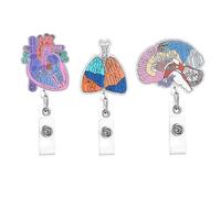3 porta badge retrattili con cervello, cuore, polmone, bobine in feltro con clip a coccodrillo, per insegnanti, studenti, scuola, ufficio
