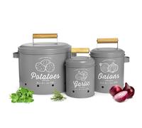 3 Porta Vivande Contenitore Patate Barattolo per Aglio Cipolle Grigio Opaco