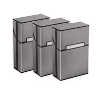 3 portasigarette in metallo con chiusura magnetica, portasigarette in alluminio, alloggiamento in plastica rinforzata e funzione di blocco, per scatole standard da 20 pezzi, colore: grigio
