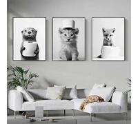 3 Poster Bagno Animali Lavagnetta Bianco e Nero Poster Divertente WC 30 x 40 cm Stampa su Tela Umorismo Foto Animali WC Immagine Animale Toilette Decorazione Della Parete