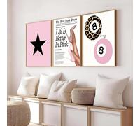 3 poster decorativo da parete moda da tavolo camera da letto adolescente ragazza rosa poster Y2k moderno leopardo palla da biliardo 8 stelle frase ispiratrice poster da parete arte tela decorativa