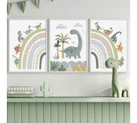 3 Poster Dinosauro Camera Bambini 30 X 40 CM Poster Arco in Cielo Camera da Letto Ragazzo Decorazione Murale Bebe Tela Murale Camera Bambino Poster Camera Bambino Verde Regalo Senza Cornice