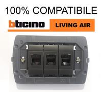 3 presa di rete dati rj45 cat6 bticino living AIR nero con supporto e viti