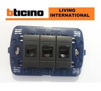 3 presa di rete dati rj45 cat6 bticino living international nero con supporto