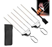 3 Prong Skewers for Grilling, 14.7 Inch Metal BBQ Skewers for Grilling with Push-Off Slider, Reusable 3 way Grill skewer Accessories with Storage Bag for Meat, Vegetable, Chicken (2Set)