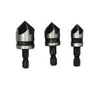 3 punte per trapano con codolo esagonale, 5 flauto, strumento per smussare la foratura del legno, 12 mm, 16 mm, 19 mm, in acciaio ad alto tenore di carbonio, gambo esadecimale, strumento per smussare