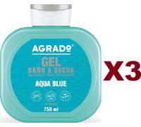 3 PZ AGRADO GEL BANO & DUCHA AQUA BLUE GEL DOCCIA E BAGNO 750ML VEGAN
