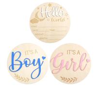 3 Pz Cartello Annuncio Nascita, 14,8 cm Cartello Rivelazione Genere in Legno Acrilico Hello World Newborn Birth Baby Name Plaques È un Maschio è Una Femmina Baby Arrival Sign per Baby Show