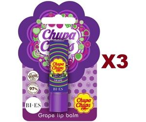 3 PZ CHUPA CHUPS GRAPE LIP BALM UVA STICK BALSAMO LABBRA VEGAN 4g