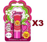 3 PZ CHUPA CHUPS GRAPE STRAWBERRY LIP BALM FRAGOLA STICK BALSAMO LABBRA VEGAN 4g