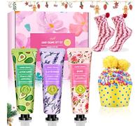 3 Pz Crema Mani Set 2 Paia Calzini Confezione Regalo Natale Crema Mani Riparatrice per Donna e Uomo Idratante Caldo Inverno Calzettoni DIY per Fidanzata Mamma Compleanno, Anniversario, San Valentino