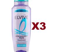 3 PZ ELVIVE L'OREAL PARIS SHAMPOO 72H PURIFICANTE HYALURONIC PURE 300ML
